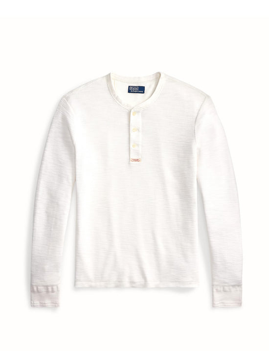 POLO RALPH LAUREN WAFFLE-KNIT HENLEY SHIRT WHITE