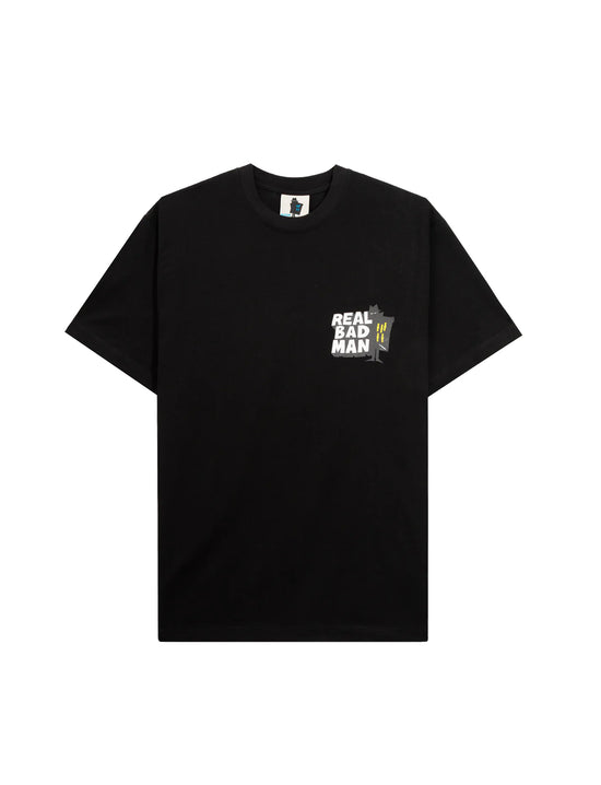 REAL BAD MAN WHO GOES THERE SS TEE (ORGANIC) BLACK
