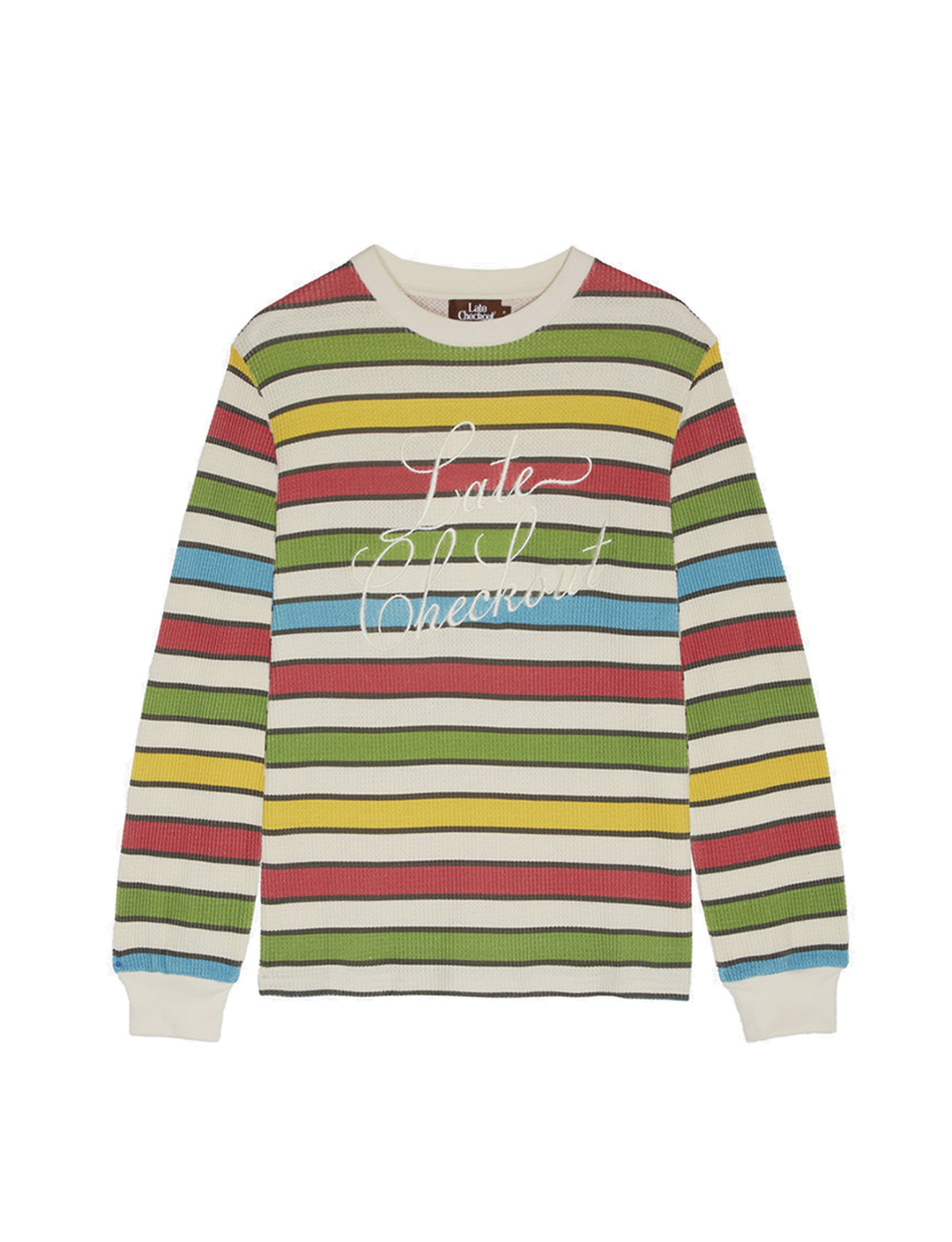 LATE CHECKOUT MULTICOLOUR SCRIPT WAFFLE L/S TEE