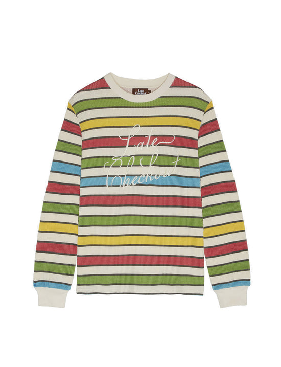 LATE CHECKOUT MULTICOLOUR SCRIPT WAFFLE L/S TEE