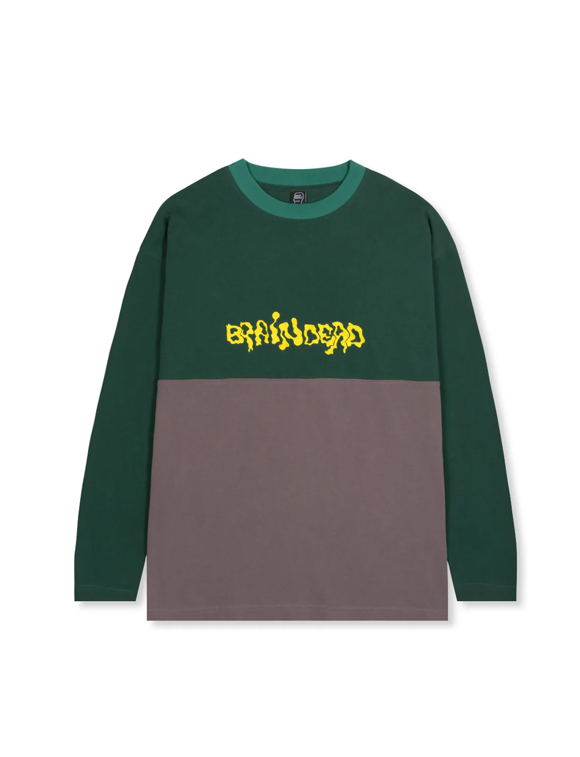 BRAIN DEAD EMBROIDERED LONG SLEEVE FOOTBALL SHIRT - FOREST GREEN