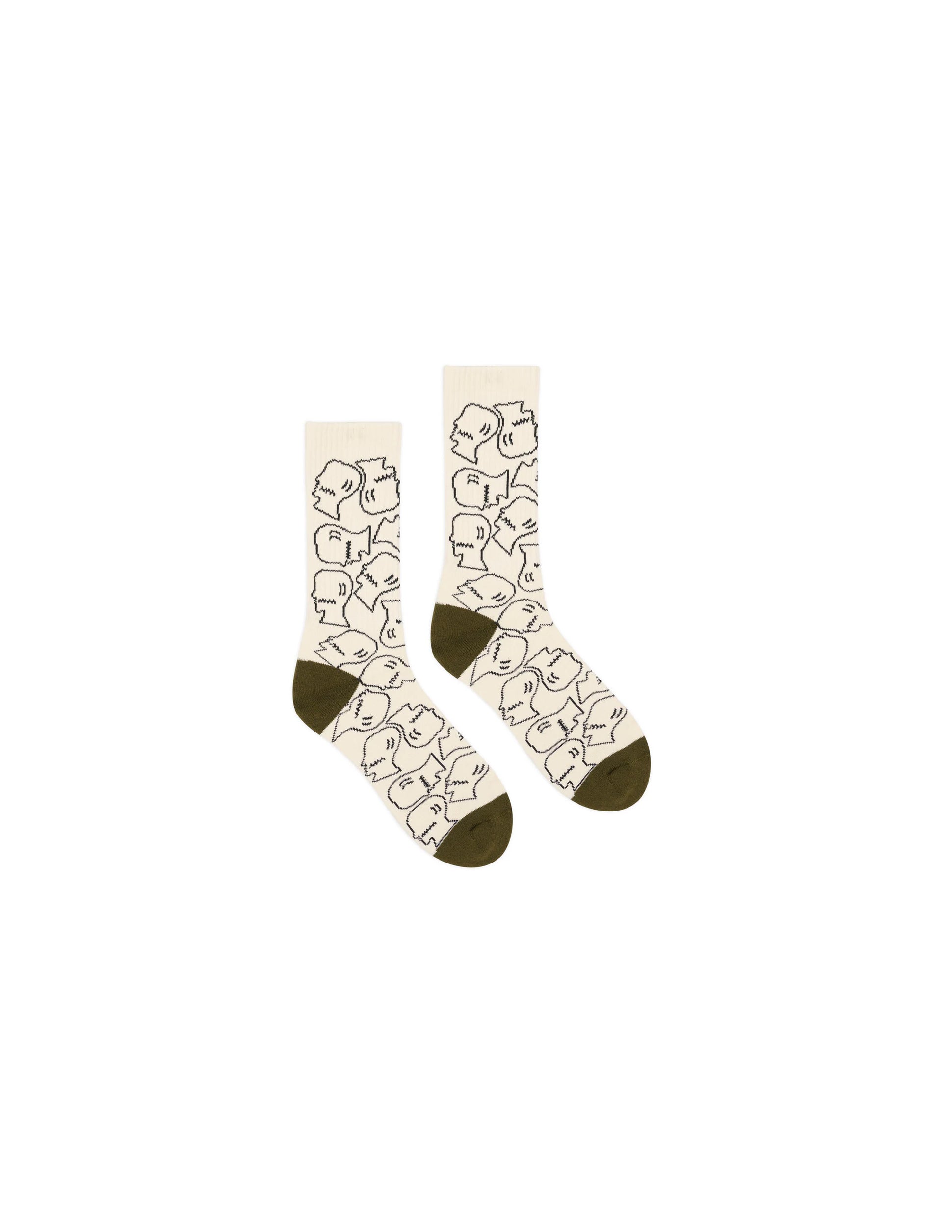 BRAIN DEAD LOGOHEAD CREW SOCKS - CREAM