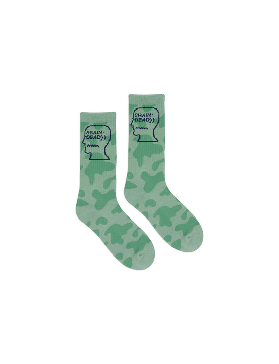 BRAIN DEAD Logohead Crew Socks - Green Cow