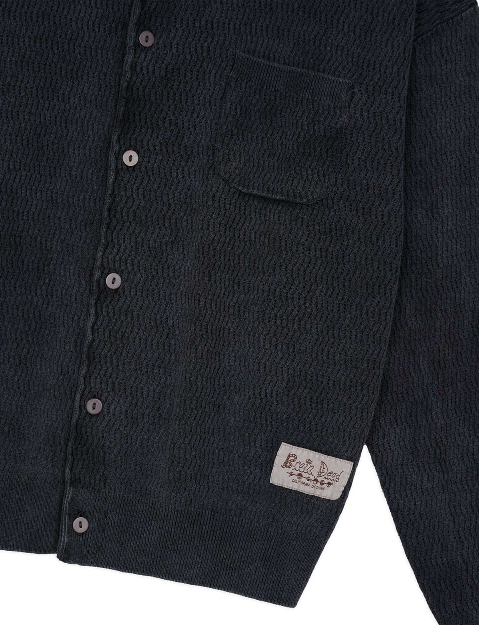 BRAIN DEAD PIGMENT DYE LONG SLEEVE POLO SWEATER BLACK