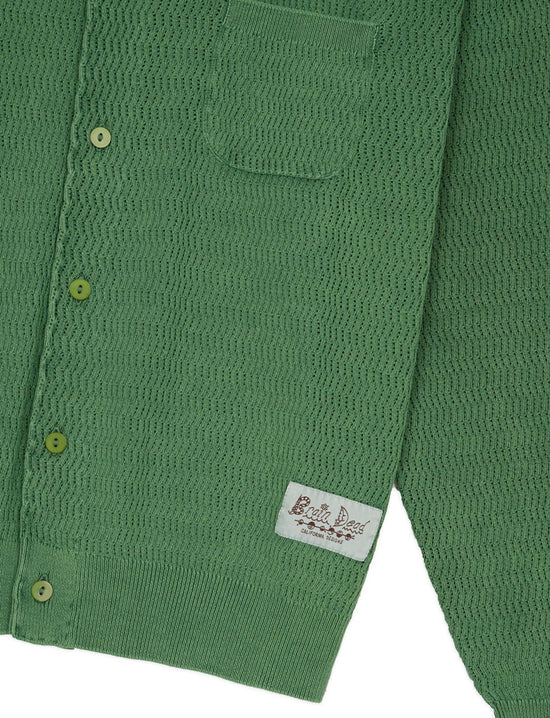 BRAIN DEAD PIGMENT DYE LONG SLEEVE POLO SWEATER GREEN
