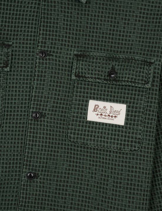 Brain Dead Waffle Button Front Shirt - Dark Green