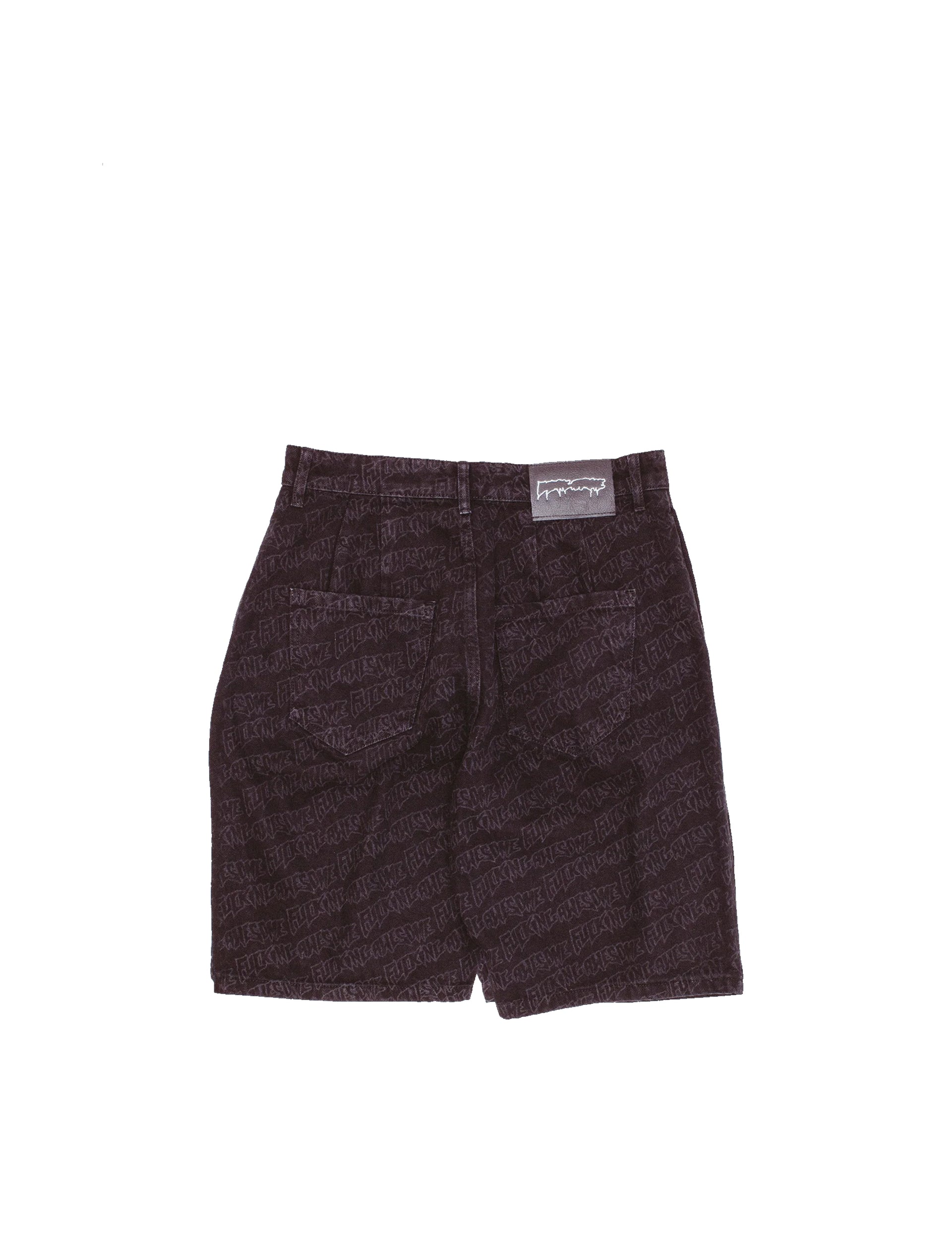 FUCKING AWESOME Baggy Pleated Denim Laser Stamp Shorts BLACK