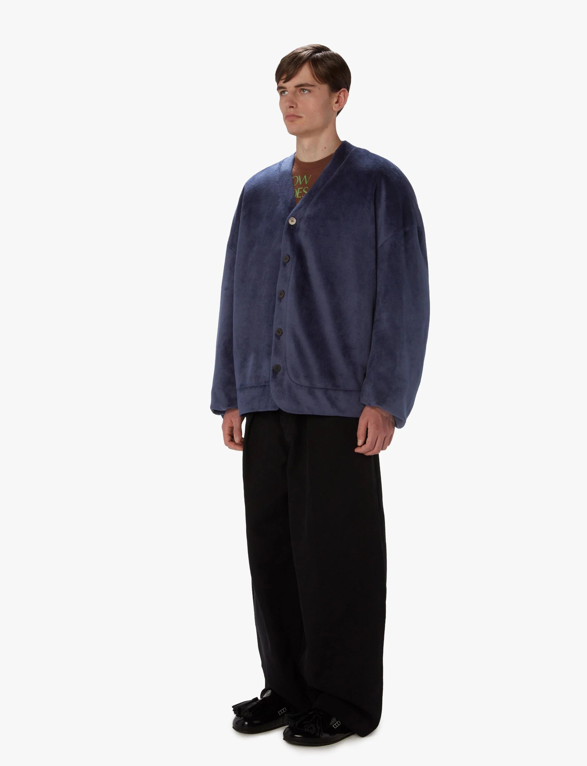 JW ANDERSON OVERSIZED V-NECK CARDIGAN NAVY