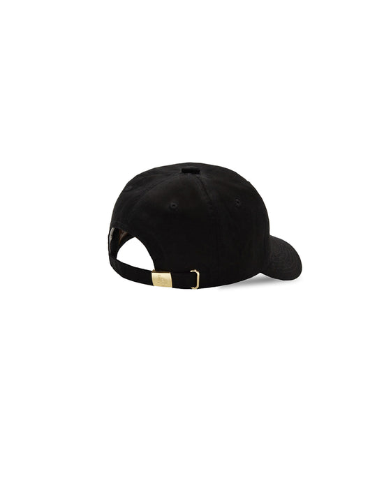 LATE CHECKOUT BLACK HOTEL LOGO 5 PANEL CAP