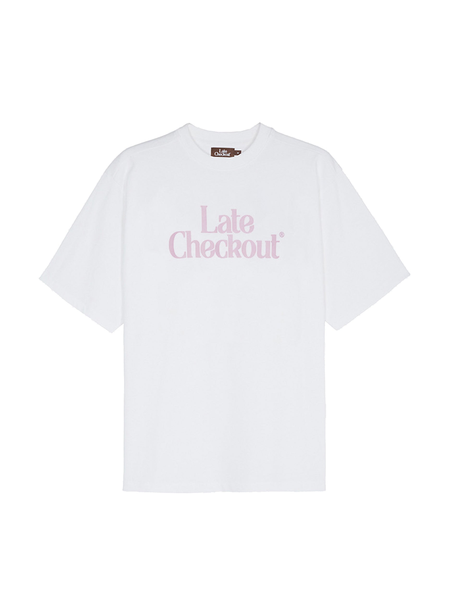 LATE CHECKOUT WHITE PINK LOGO TEE