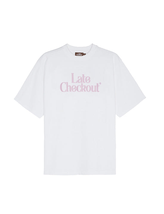 LATE CHECKOUT WHITE PINK LOGO TEE