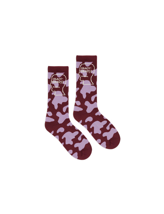 BRAIN DEAD Logohead Crew Socks - Pink Cow