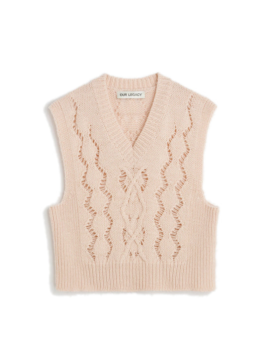 OUR LEGACY CABLE MICHIGAN TANK Delicate Pink Fisherman Wool