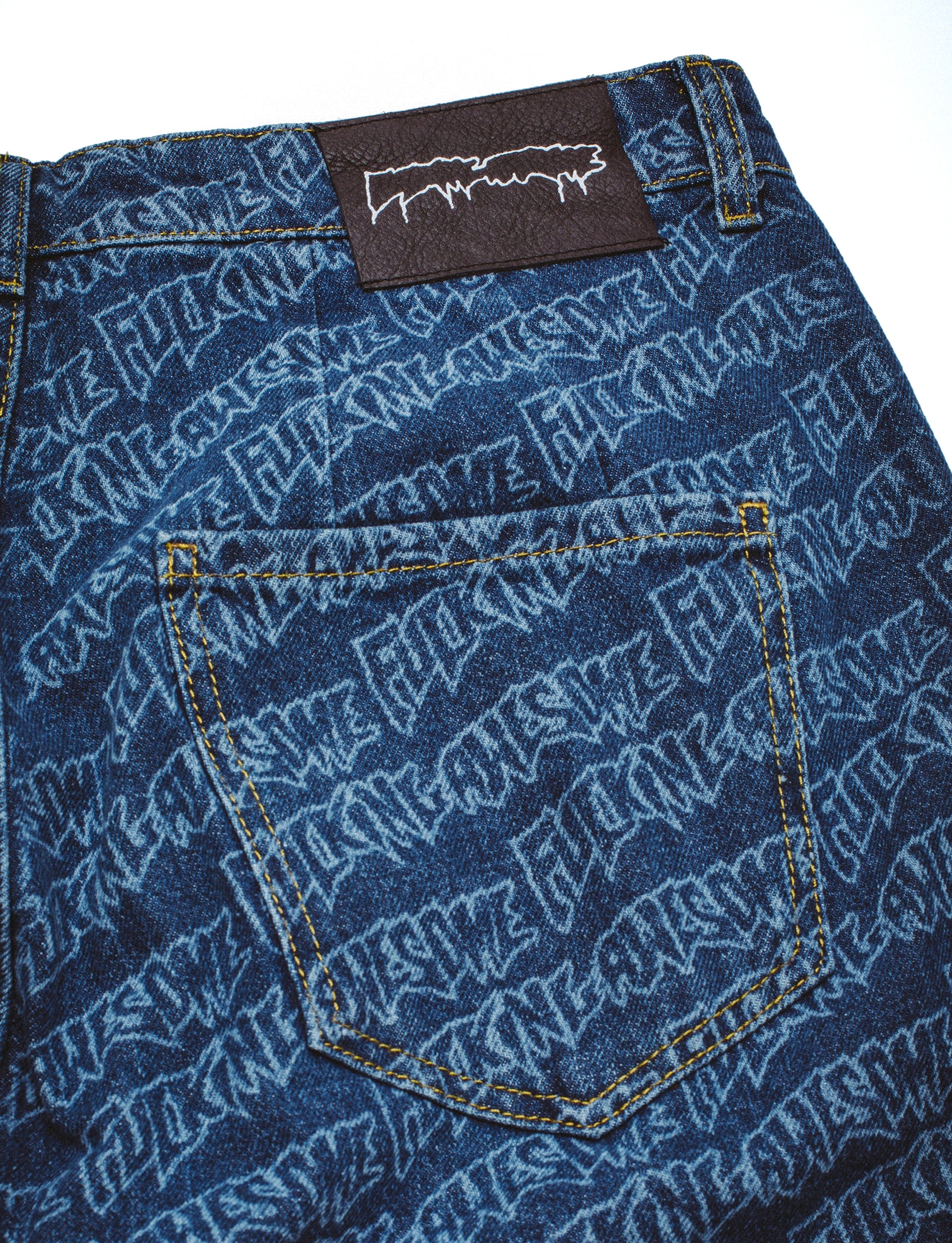 FUCKING AWESOME Baggy Pleated Denim Laser Stamp Shorts