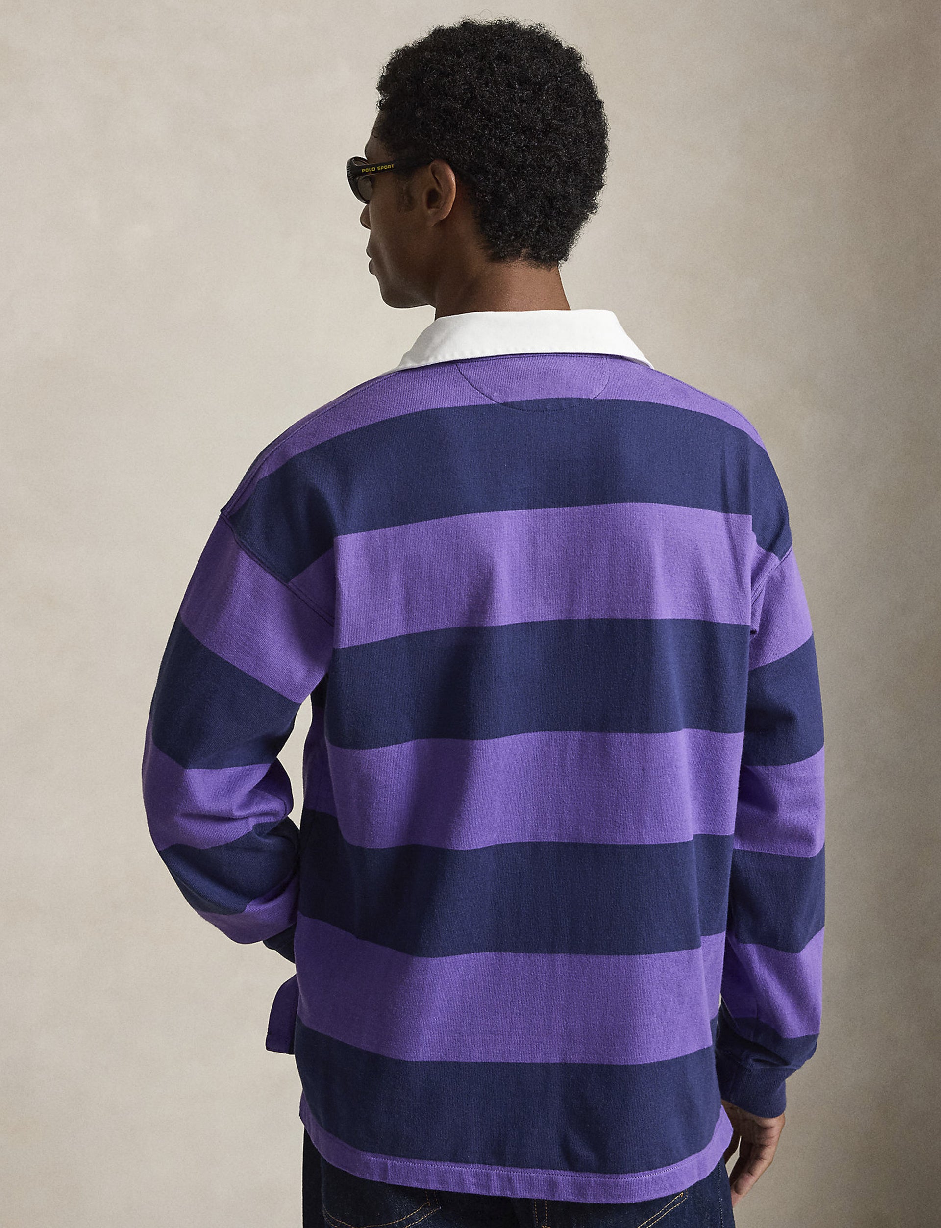 Polo Ralph Lauren BIG FIT STRIPED JERSEY RUGBY SHIRT TIE PRPL/DRK CBLT