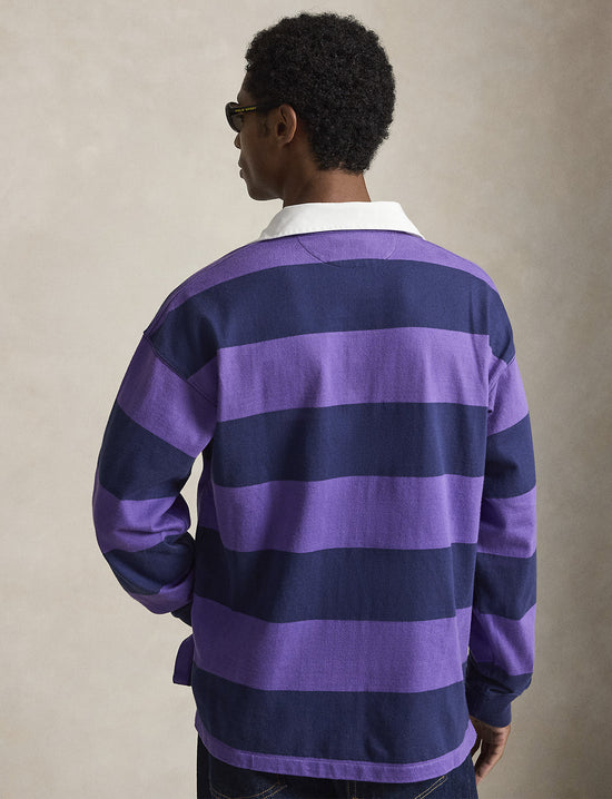 Polo Ralph Lauren BIG FIT STRIPED JERSEY RUGBY SHIRT TIE PRPL/DRK CBLT