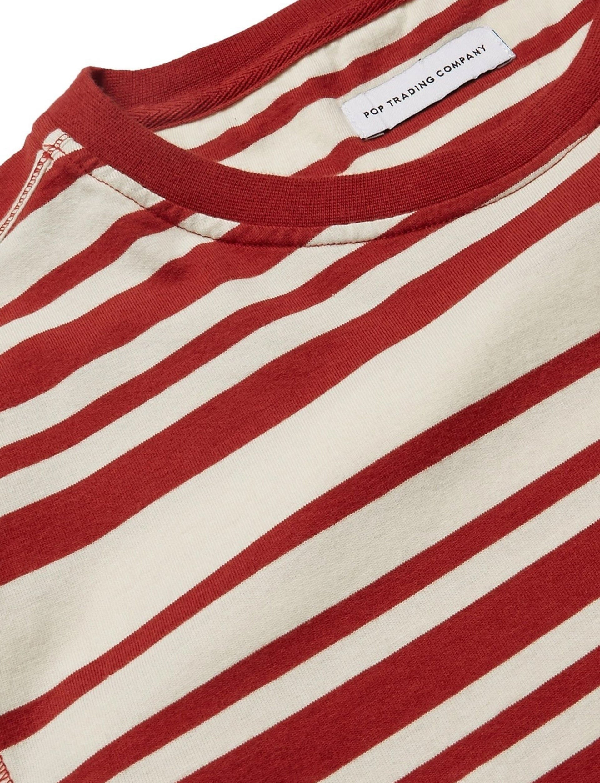 Pop Trading Company Logo Print Striped Cotton Jersey T-Shirt Red