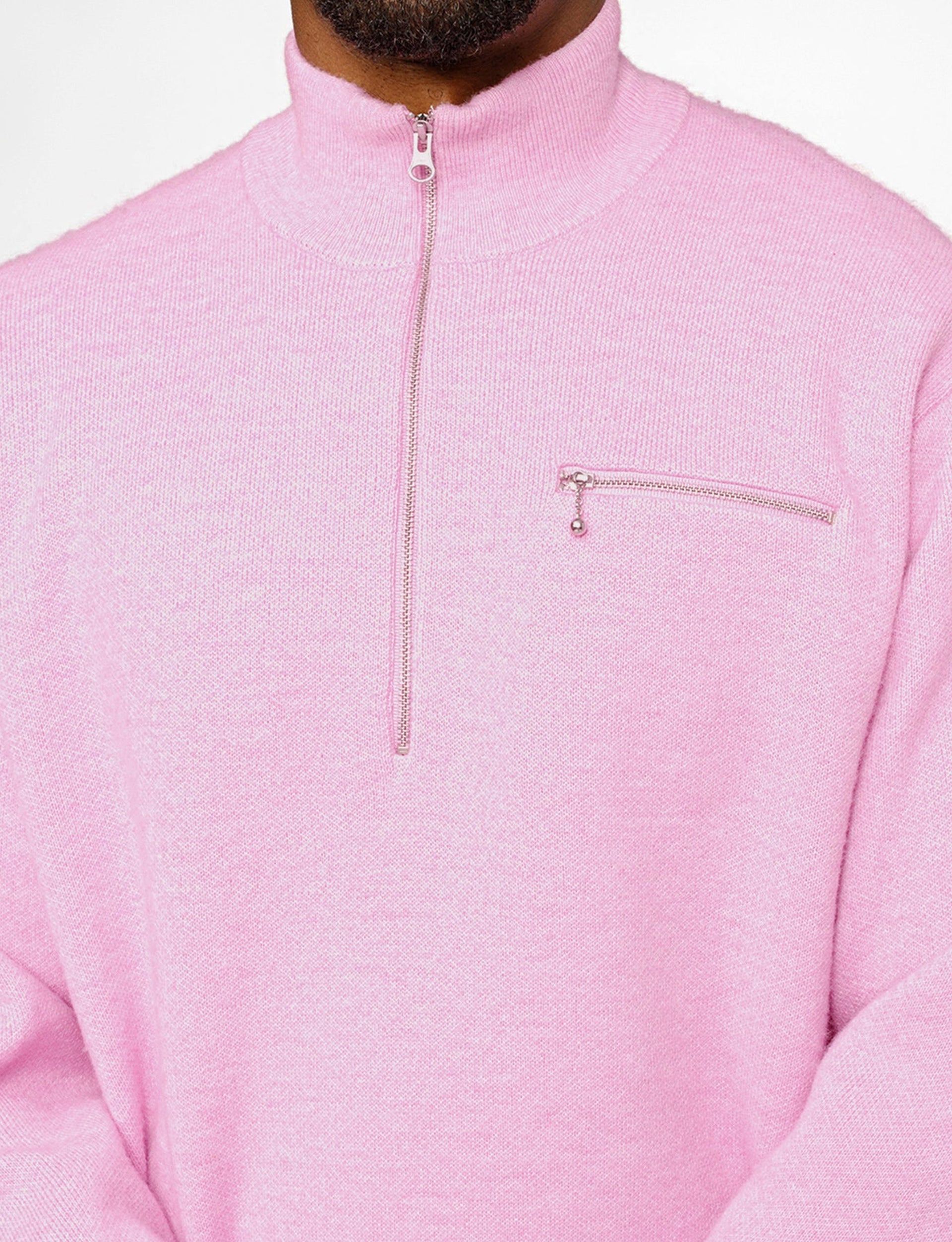 STÜSSY Half Zip Mock Neck Sweater PINK