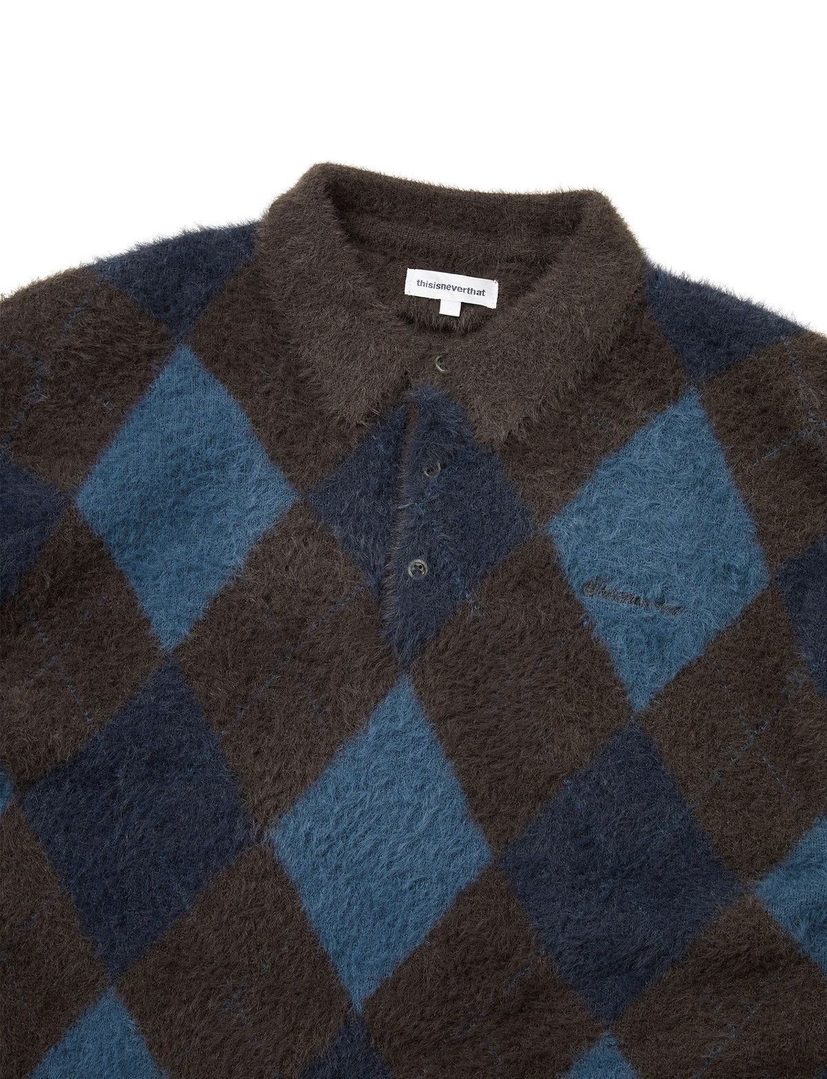 thisisneverthat Argyle Shaggy Knit Polo Brown