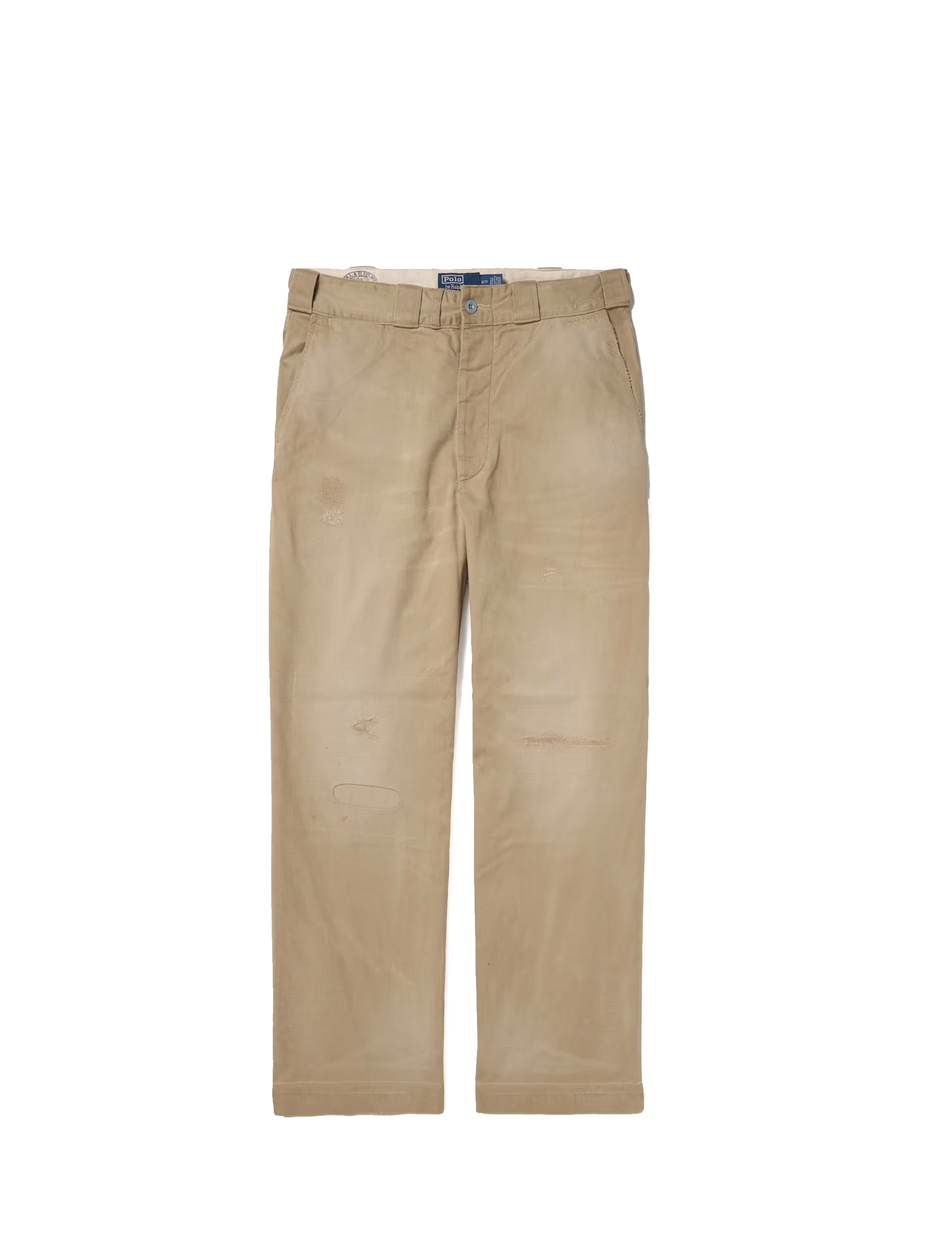 POLO RALPH LAUREN Straight-Leg Embroidered Distressed Cotton-Twill Trousers