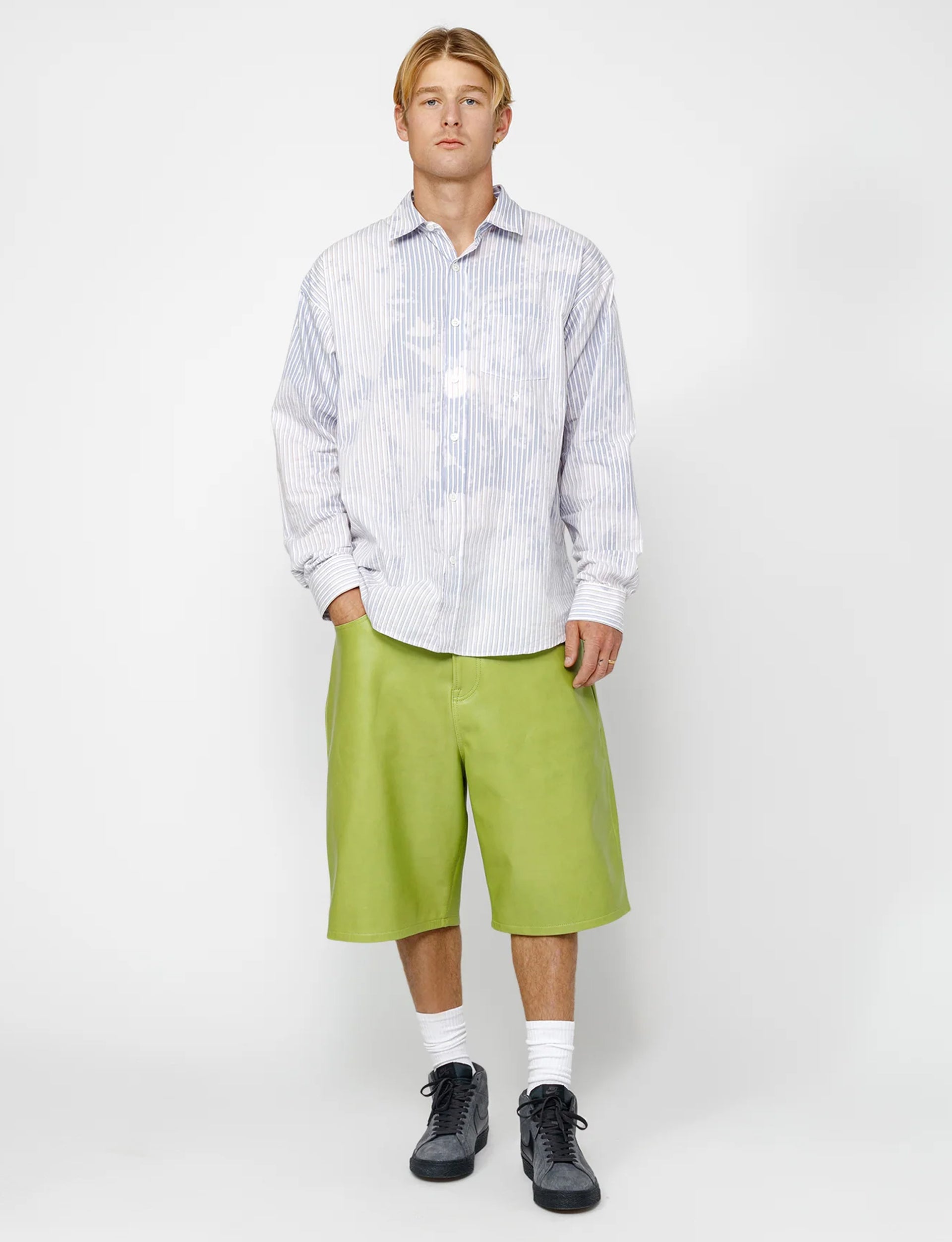 STÜSSY CLASSIC LS SHIRT BLEACHED POPLIN BLUE