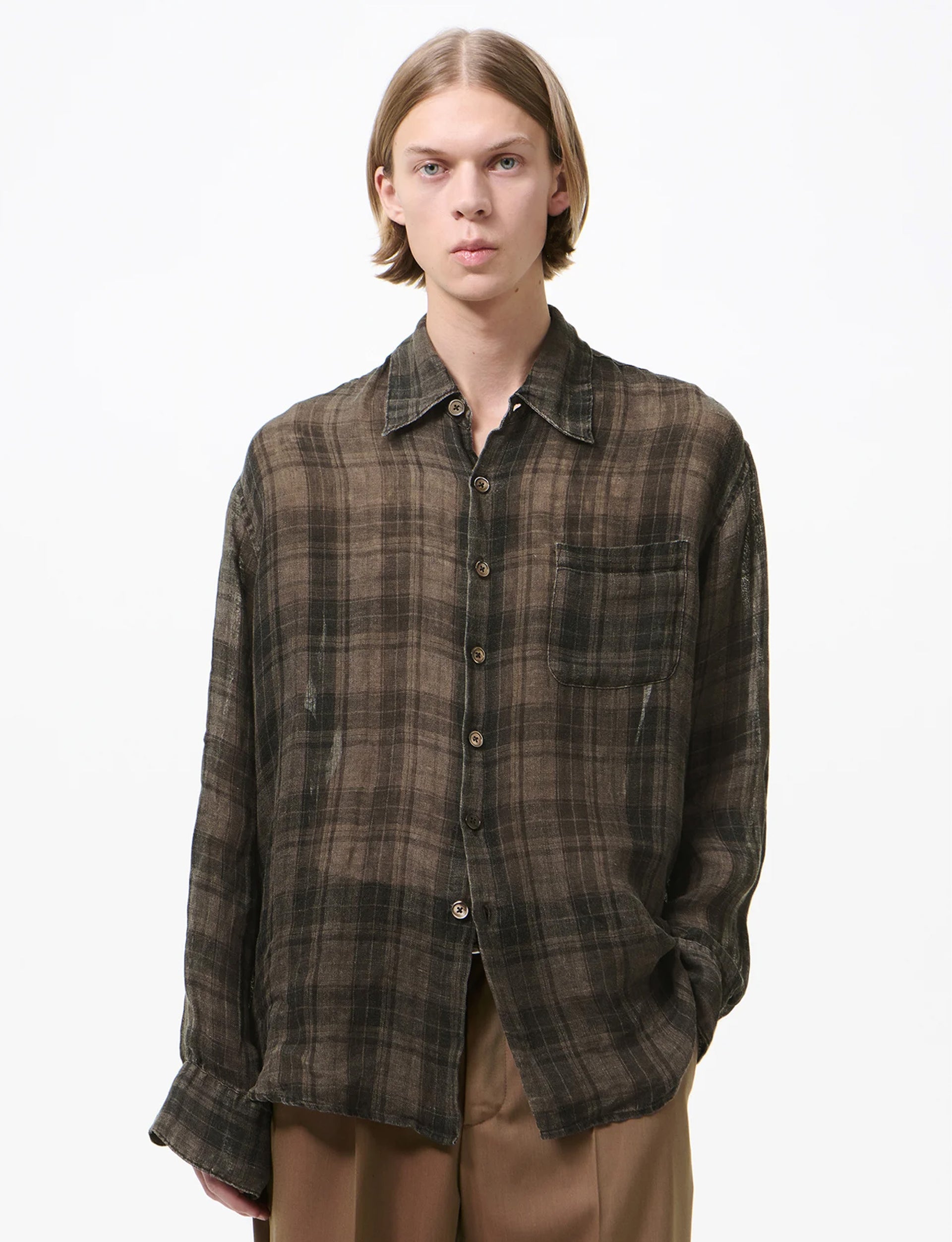 OUR LEGACY ABOVE SHIRT Penumbra Check Sheercoat Linen