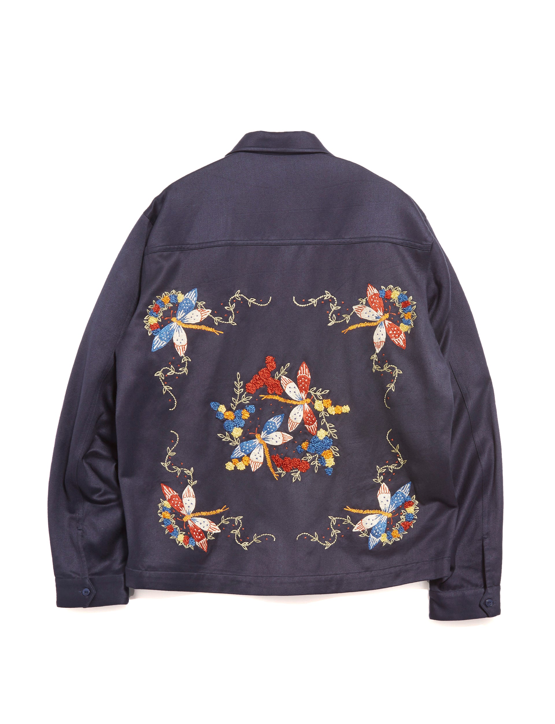 YMC BOWIE EMBROIDERED COTTON SHIRT NAVY