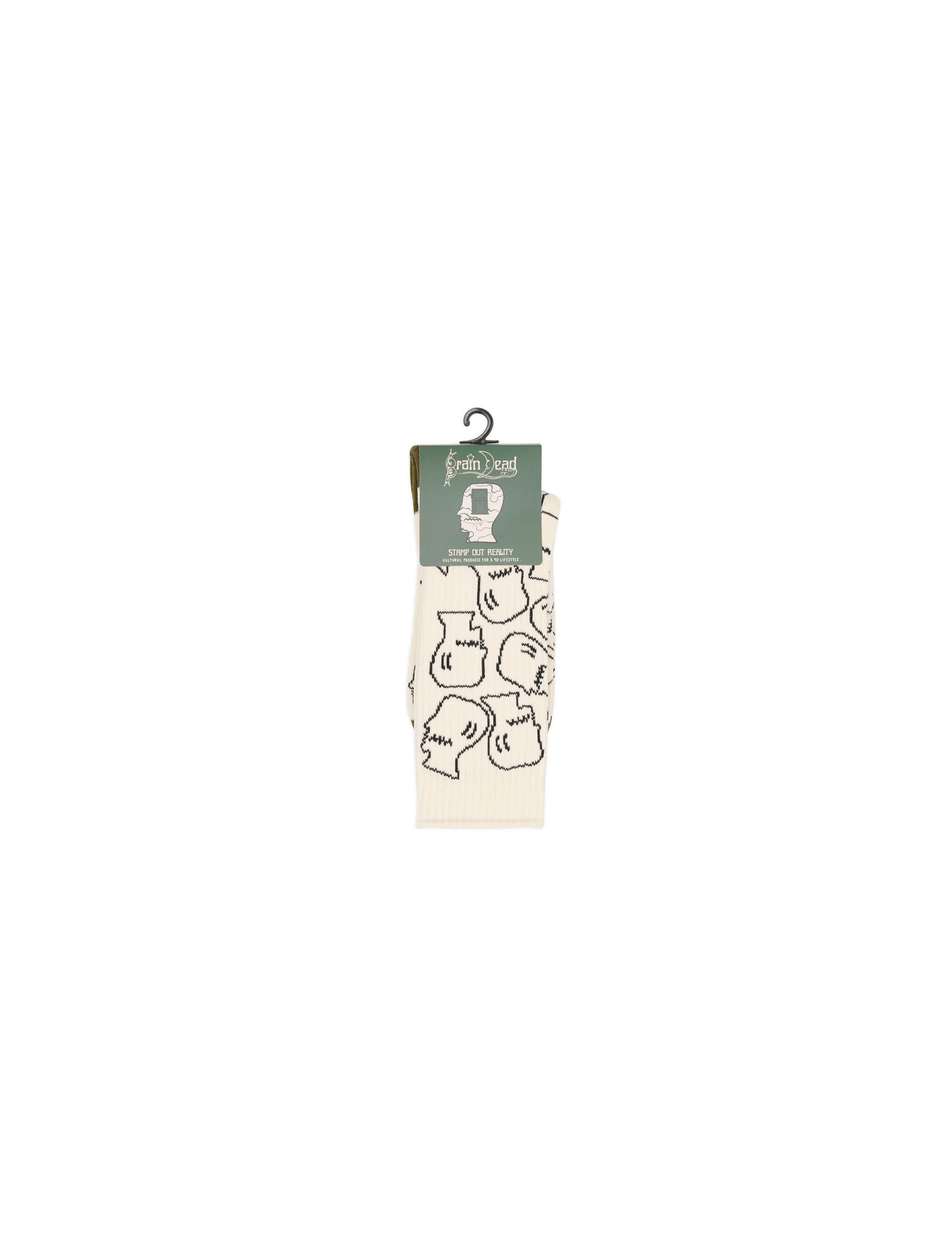 BRAIN DEAD LOGOHEAD CREW SOCKS - CREAM