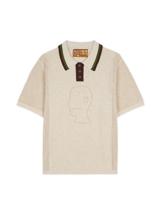 BRAIN DEAD Logo Head Pointelle Polo - Natural
