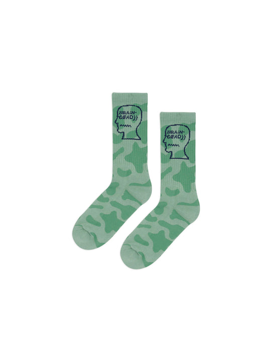 BRAIN DEAD Logohead Crew Socks - Green Cow