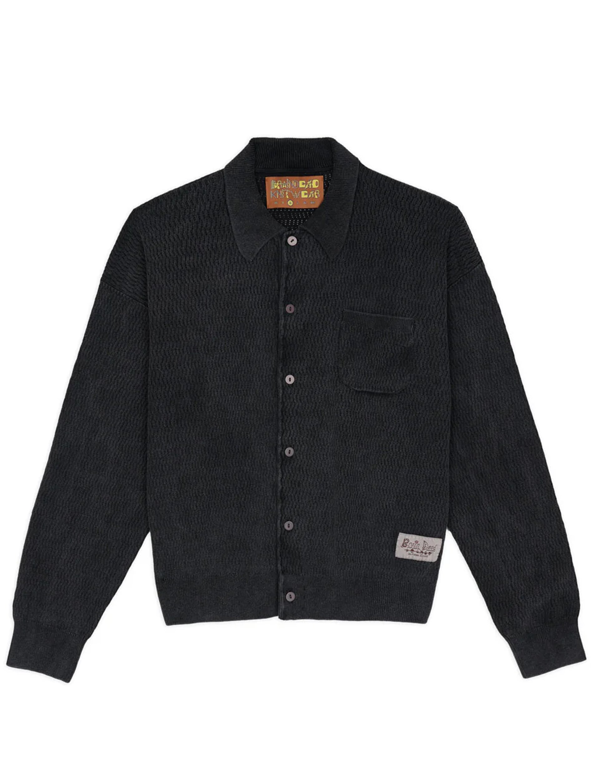 BRAIN DEAD PIGMENT DYE LONG SLEEVE POLO SWEATER BLACK