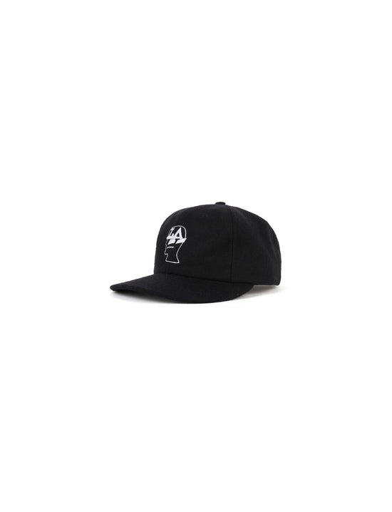 Brain Dead Wool Flannel LA Logo Head 6 Panel Hat - Black