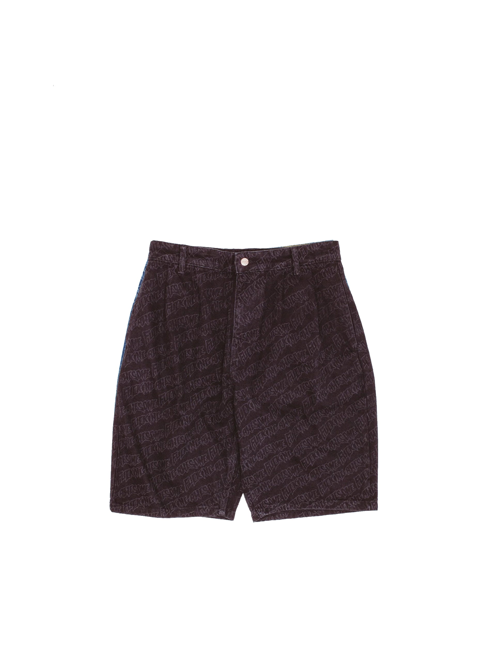 FUCKING AWESOME Baggy Pleated Denim Laser Stamp Shorts BLACK