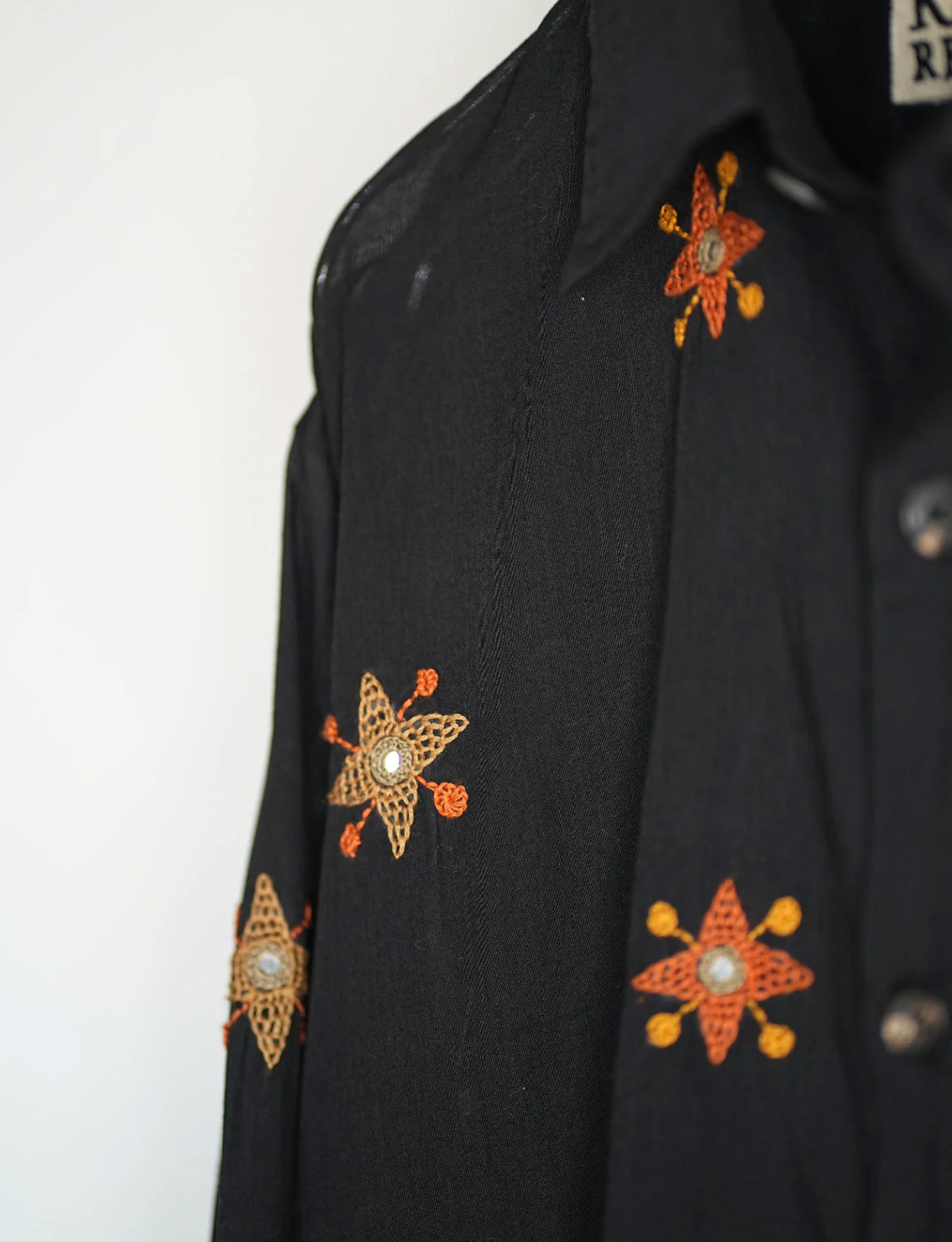 KARTIK RESEARCH Box Shirt Hand Embroidered Handwoven Fabric Black/Orange/Red
