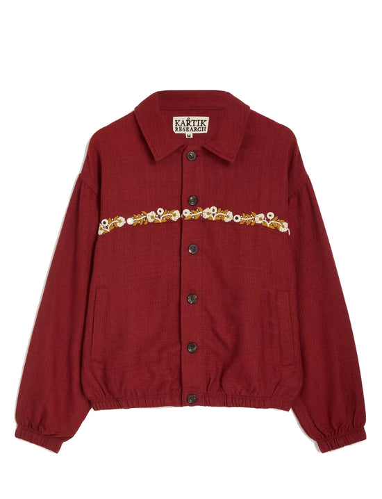 KARTIK RESEARCH Rishikesh Jacket Embroidered Yoke Detail Handwoven Fabric Red/Gold/Ecru