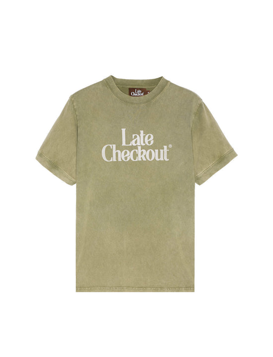LATE CHECKOUT GREEN LOGO VINTAGE RINGER TEE