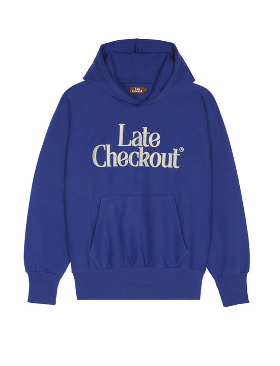LATE CHECKOUT INDIGO LOGO HOODIE