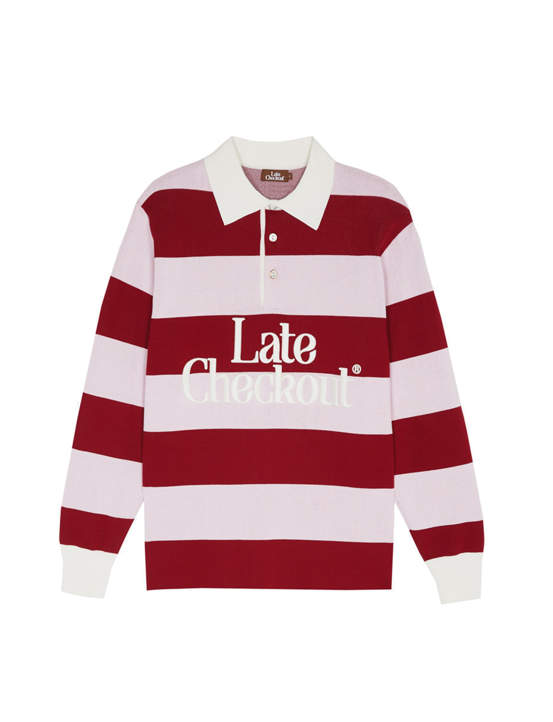 LATE CHECKOUT PINK/BURGUNDY RUGBY POLO