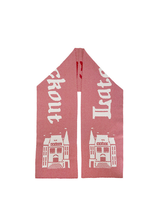 LATE CHECKOUT Red/White Herringbone Hotel Logo Scarf