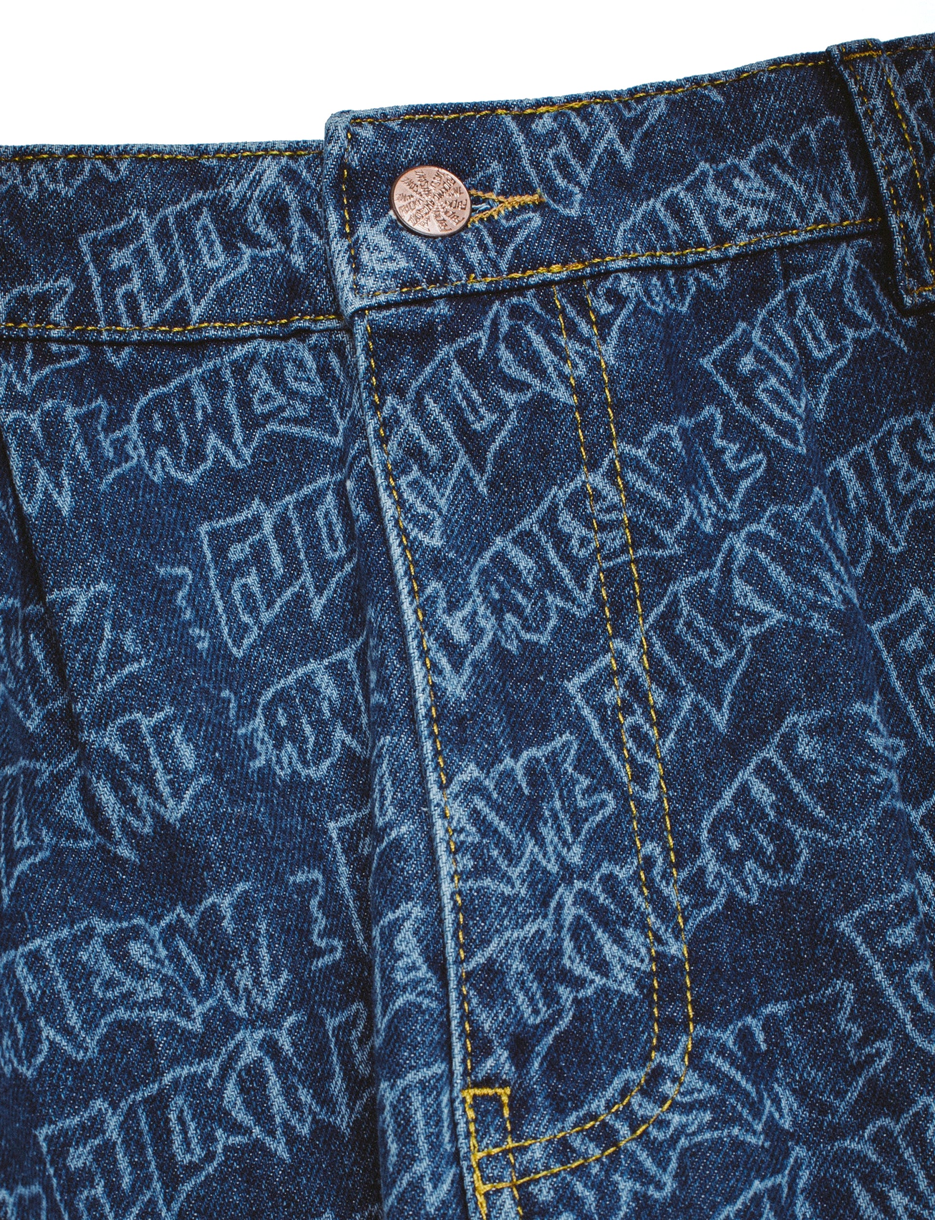 FUCKING AWESOME Baggy Pleated Denim Laser Stamp Shorts