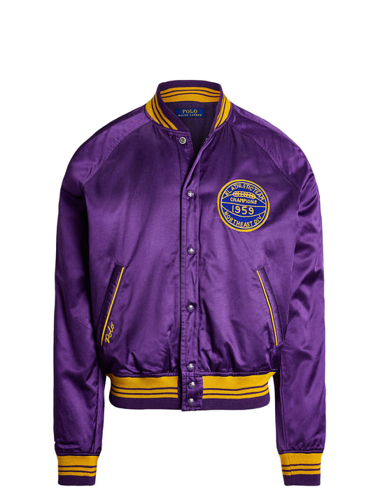 POLO RALPH LAUREN SATIN VARSITY-INSPIRED JACKET PURPLE