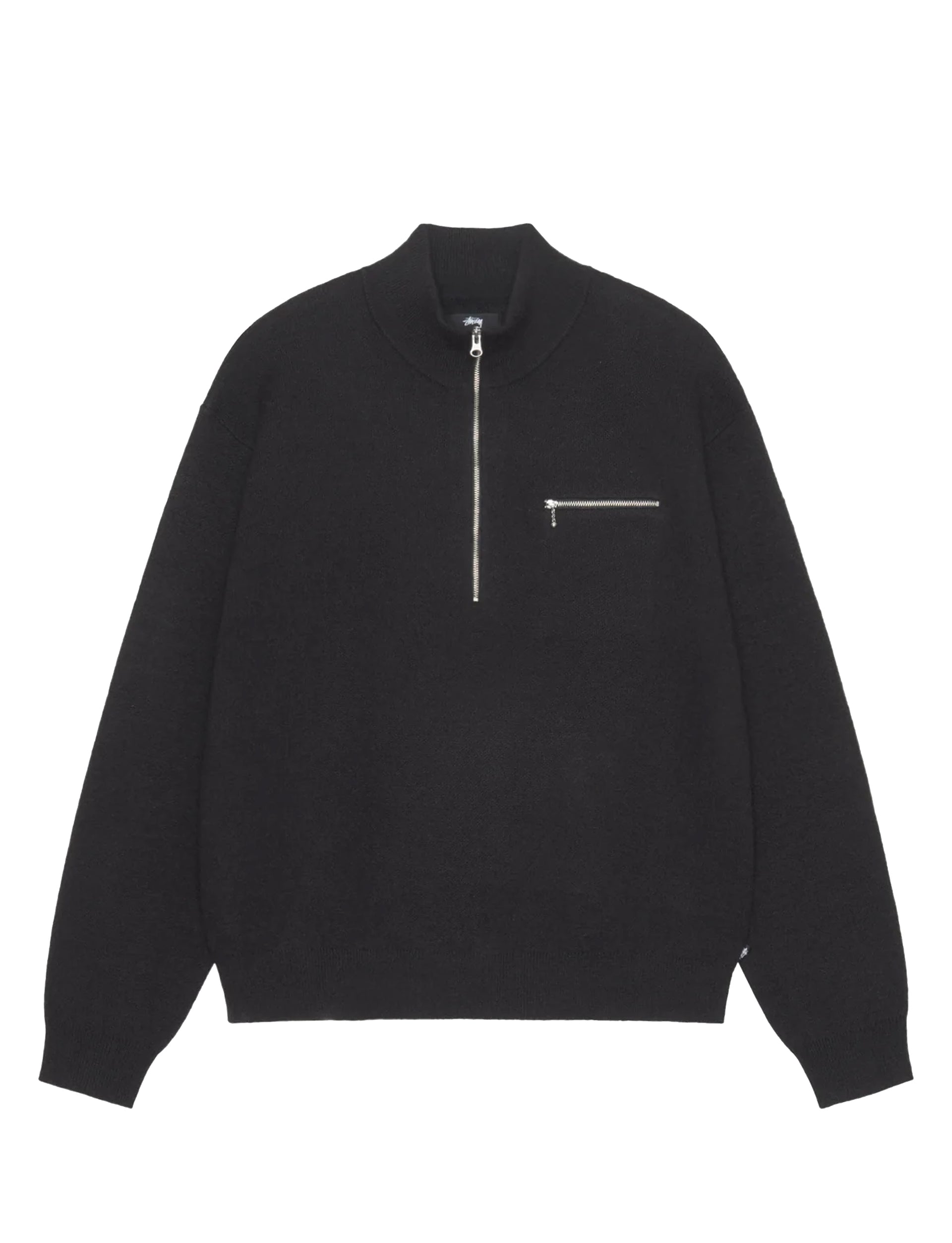 STÜSSY Half Zip Mock Neck Sweater BLACK