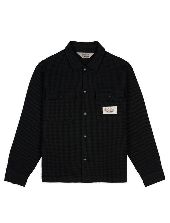 BRAIN DEAD Waffle Button Front Shirt - Washed Black