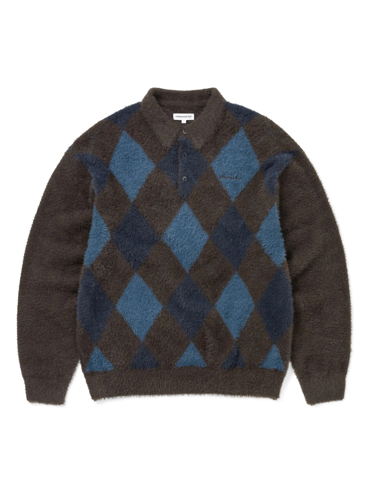 thisisneverthat Argyle Shaggy Knit Polo Brown