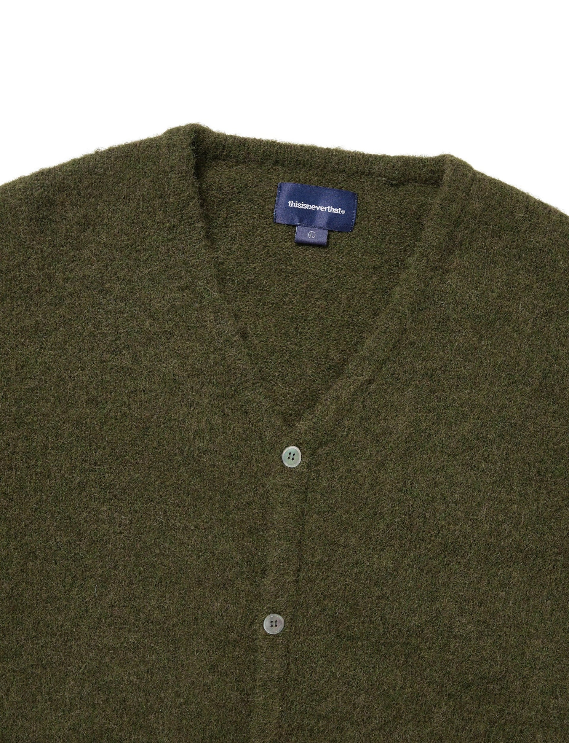 thisisneverthat Hairy Knit Cardigan Olive Green