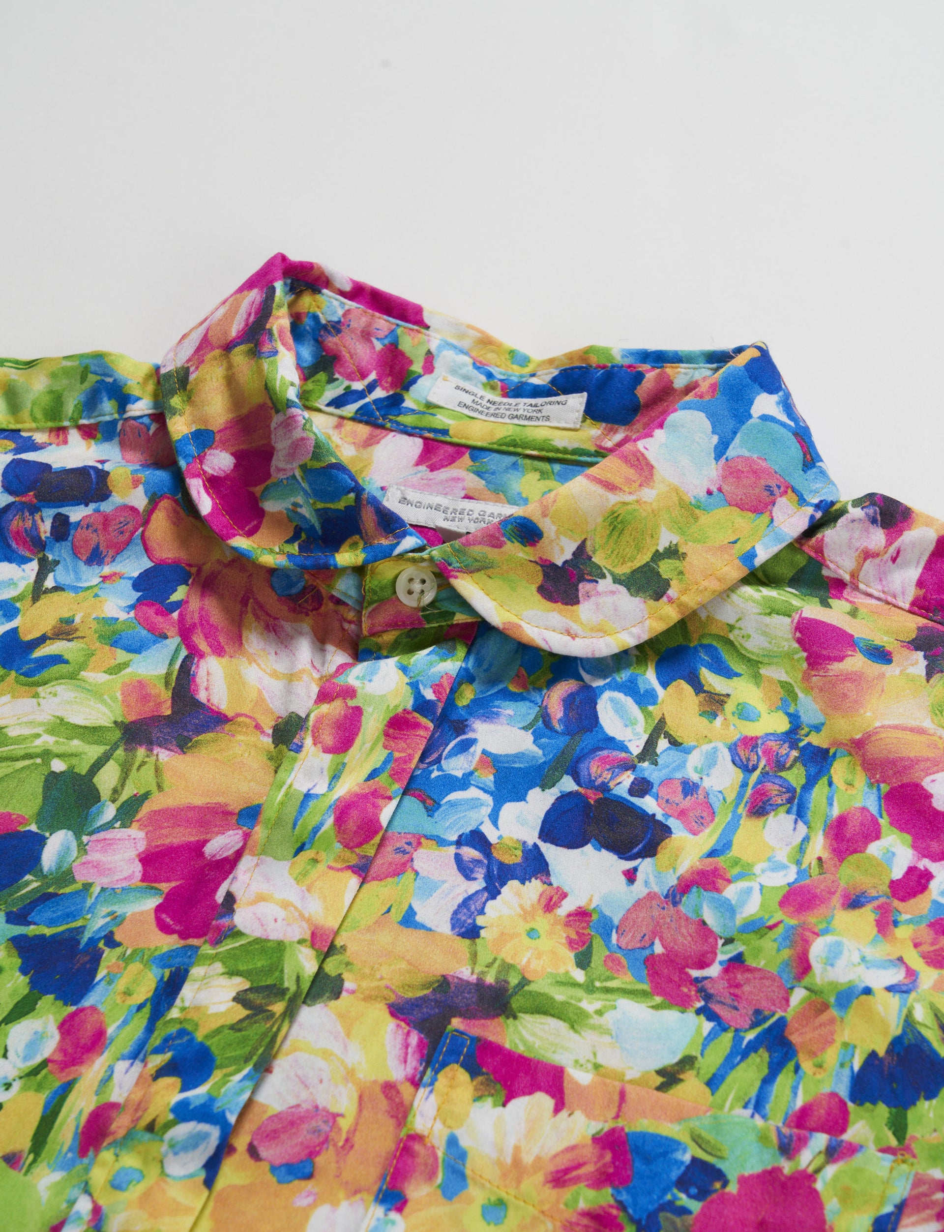 ENGINEERED GARMENTS Rounded Collar Shirt Yellow Cotton Floral Satin