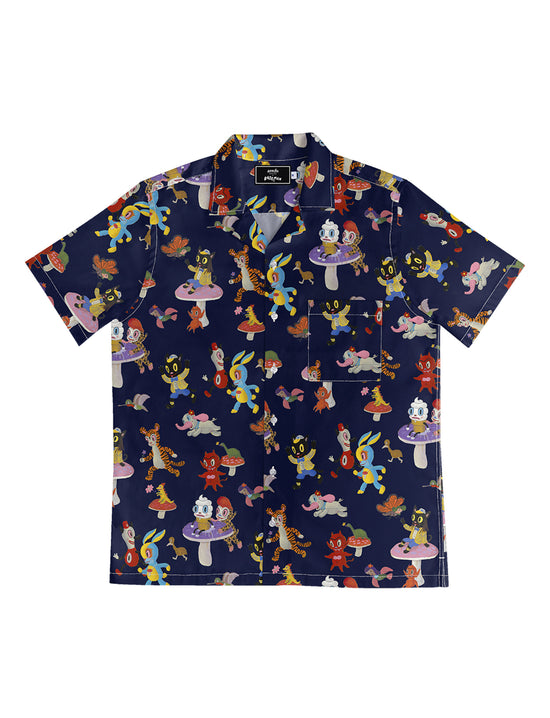 ARRELS EXCLUSIVE CAMP COLLAR SHIRT-ECO BLUE CATCH THE WIND x GARY BASEMAN