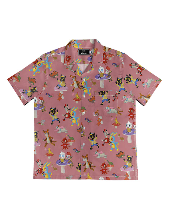 ARRELS EXCLUSIVE CAMP COLLAR SHIRT-ECO PINK CATCH THE WIND x GARY BASEMAN