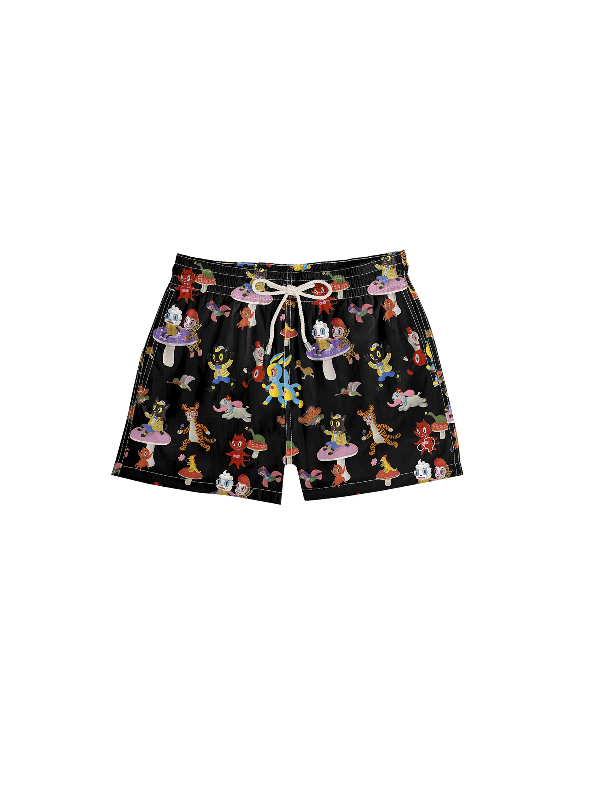 Arrels Exclusive Classic Swim Shorts Black Catch the Wind x Gary Baseman