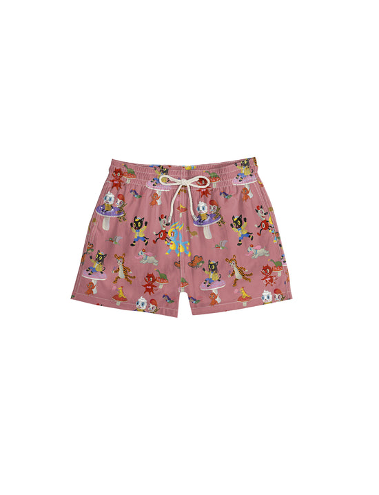 Arrels Exclusive Classic Swim Shorts Pink Catch the Wind x Gary Baseman